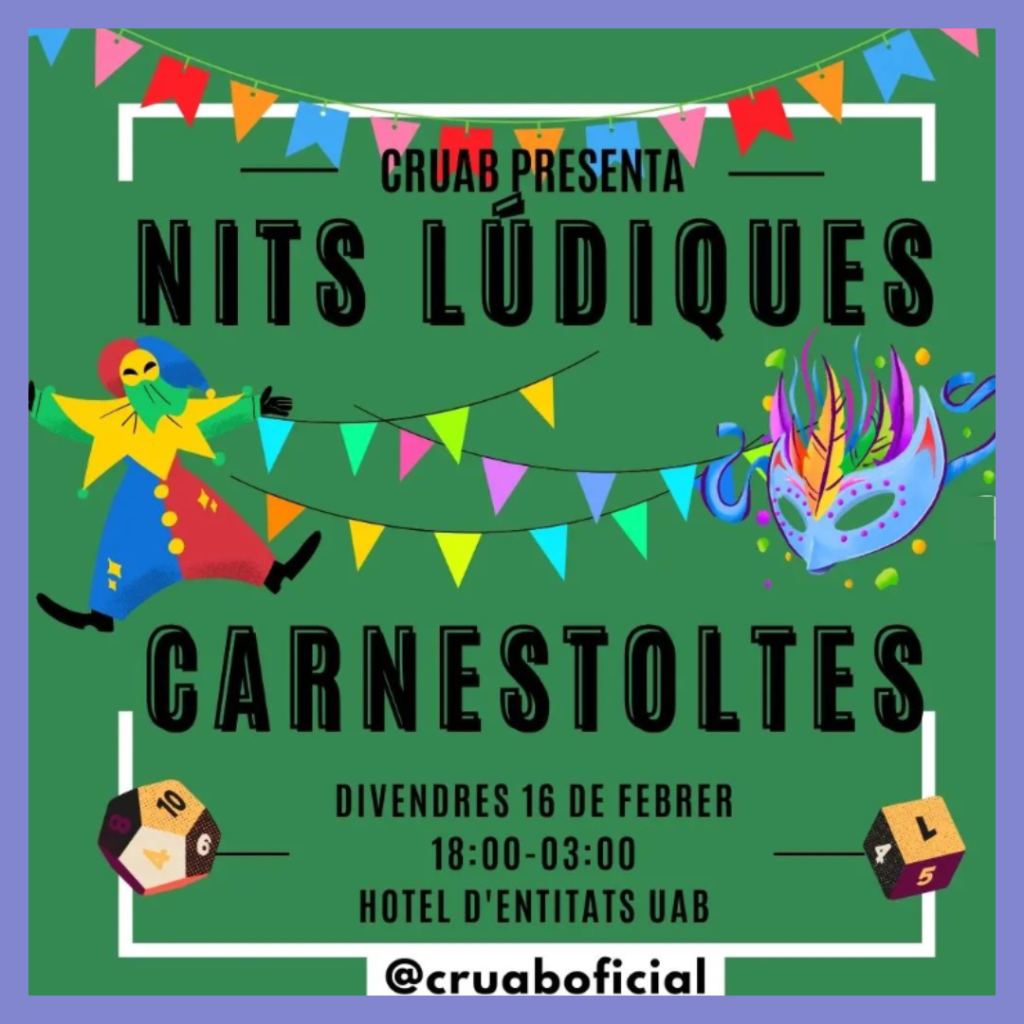 Aquest divendres, vine a la Nit Lúdica del&nbsp;CRUAB!